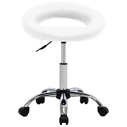 Decoshop26 Chaise tabouret pivotant sur roulettes hauteur réglable en PVC blanc DEC025136