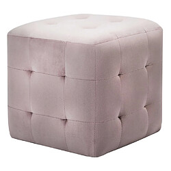 Decoshop26 Lot de 2 poufs repose-pied tabouret capitonné 30 x 30 x 30 cm en tissu velours rose DEC029941