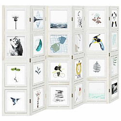 Decoshop26 Paravent séparateur de pièce cloison 6 panneaux en bois de paulownia blanc avec porte photos DEC031060