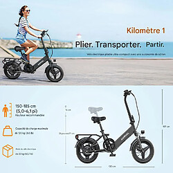 Vélo Électrique HillMiles Mile 1 -14"-Moteur 250W, 25 km/h Vitesse, Batterie 36V 10,4Ah, 60 km Autonomie pas cher