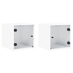 Decoshop26 Lot de 2 chevets muraux vitrés - Blanc