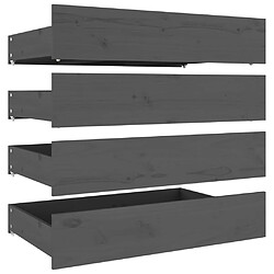 Decoshop26 Tiroir de lit rangement avec roulettes lot de 4 bois de pin gris TDL0206811
