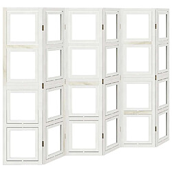 Decoshop26 Paravent séparateur de pièce cloison 6 panneaux en bois de paulownia blanc avec porte photos DEC031060