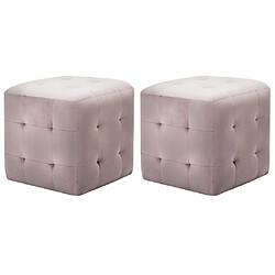 Decoshop26 Lot de 2 poufs repose-pied tabouret capitonné 30 x 30 x 30 cm en tissu velours rose DEC029941