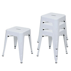 Decoshop26 Lot de 4 tabourets bas en métal blanc design industriel empilable 04_0007583