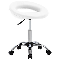 Decoshop26 Chaise tabouret pivotant sur roulettes hauteur réglable en PVC blanc DEC025136