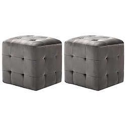 Decoshop26 Lot de 2 tabourets poufs repose-pieds 30 x 30 x 30 cm en tissu velours gris capitonné DEC032758