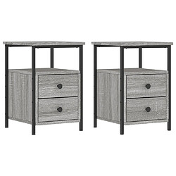 Decoshop26 lot de 2 tables de chevet tiroirs - Gris