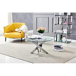 Homy France Table basse ronde JESSY pieds chrome et plateau en verre TRANSPARENT 80 cm