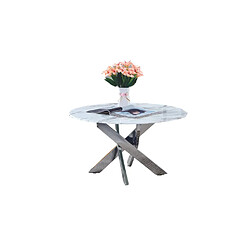 Homy France Table basse ronde JESSY pieds chrome et plateau en verre MARBRE BLANC 80 cm