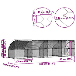 vidaXL Cage à poules 4 pcs Argenté 800 x 200 x 200 cm Acier et PE pas cher