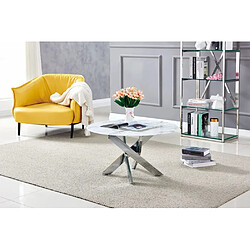 Homy France Table basse ronde JESSY pieds chrome et plateau en verre MARBRE BLANC 80 cm
