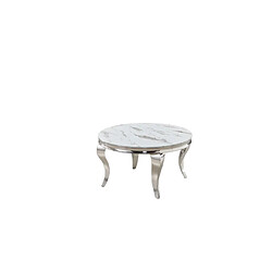 Homy France Table basse ronde baroque chrome et plateau en verre de 80 cm