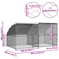 vidaXL Cage à poules 2 pcs Argenté 400 x 200 x 200 cm Acier et PE pas cher