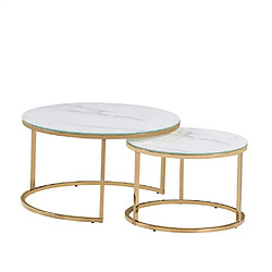 Homy France Lot de 2 tables Basses Gigogne ARTO Gold et plateau en verre Marbré Blanc