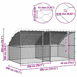 vidaXL Cage à poules 2 pcs Argenté 400 x 200 x 200 cm Acier galvanisé pas cher