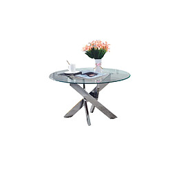 Homy France Table basse ronde JESSY pieds chrome et plateau en verre TRANSPARENT 80 cm
