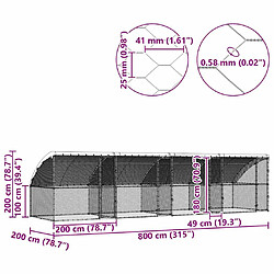 vidaXL Cage à poules 4 pcs Argenté 800 x 200 x 200 cm Acier galvanisé pas cher