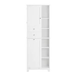 SoBuy Colonne pour Salle de Bain avec 6 Étagères, 2 Tiroirs et Panier Blanc