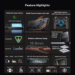 DOOGEE Blade20 play Téléphone Portable 6.6", 10300mAh, 32(8+24)Go+256Go, 50MP+16MP,Empreinte digitale/NFC,Dual SIM 5G smartphone-BLanc