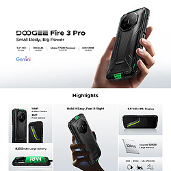 Smartphone DOOGEE Fire 3 Pro Orange : 5.45",4Go+128Go+2To, 8350mAh, Android 15,Empreinte digitale, Dual SIM 4G,Téléphone Portable-290g