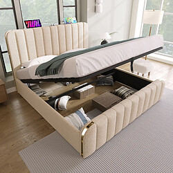 OKWISH Lit coffre 140x200 cm - Bandes dorées - Beige