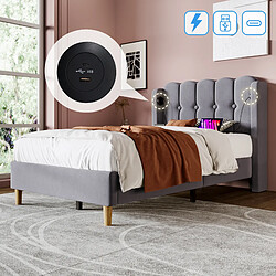 Avis OKWISH Lit simple 90x200 cm Lit tapissé - Gris