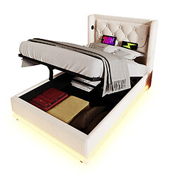 OKWISH Lit coffre 90x200 cm Coton Lit capitonné - Beige pas cher