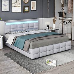 OKWISH Lit 180x200 cm capitonné avec LED et 4 tiroirs–Velours Gris sans matelas