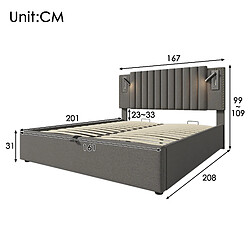 Acheter OKWISH Lit coffre 160x200 cm Matelas inclus - Lit capitonné lampe - Gris
