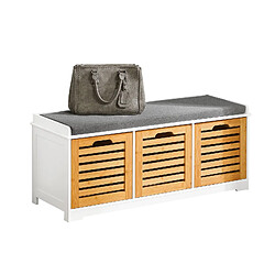 SoBuy FSR23-WN Banc de Rangement avec Coussin Rembourré et 3 Cubes Meuble d'Entrée