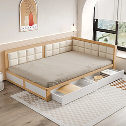 OKWISH Canapé-lit 140x200 cm, lit enfant, bois, sommier lattes, tiroirs, naturel