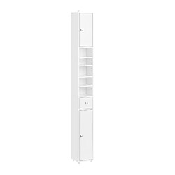 Sobuy Armoire de Salle de Bain 2 Portes, 1 Tiroir, 5 Compartiments, Blanche