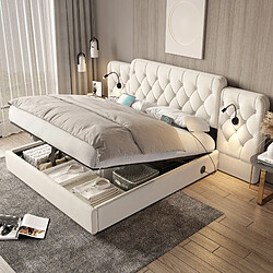 OKWISH Lit coffre adulte capitonné 180x200 cm, tête longue, USB, lampe lecture, velours beige, sans matelas Lit coffre Lit adulte Lit capitonné 180x200 cm avec tête de lit longue, port USB, lampe de lecture, tissu en velours, sans matelas, beige