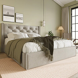 Avis OKWISH Lit coffre 160 x 200 cm - Lit adulte avec sommier - Gris clair