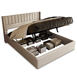 OKWISH Lit coffre 180x200 cm - Lit capitonné - Beige pas cher