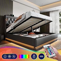 Avis OKWISH Lit coffre 160x200 cm - Lit LED - Noir