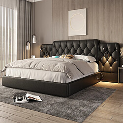 Avis OKWISH Lit coffre adulte capitonné 160x200 cm, tête longue, USB, lampe lecture, similicuir noir, sans matelas