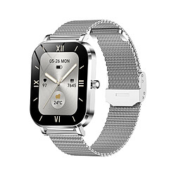 Montre Intelligente Femme M90 - Appels Bluetooth, Écran Plein, Mesure Fréquence Cardiaque, Surveillance Sommeil, Étanche Bracelet en acier argenté
