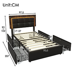 Acheter OKWISH Lit avec rangement 90x200 cm - Lit simple réglable - Noir
