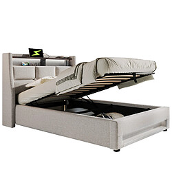 OKWISH Lit coffre 90x200 cm Lit métal - Beige pas cher