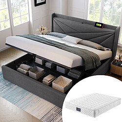 OKWISH Lit coffre 160x200 cm Lit adulte - Gris