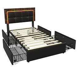 OKWISH Lit avec rangement 90x200 cm - Lit simple réglable - Noir pas cher