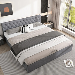 OKWISH Lit coffre velours 180x200 cm capitonné–Gris sans matelas