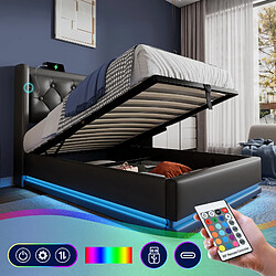 Avis OKWISH Lit coffre 90x200 cm - Lit rangement - Noir