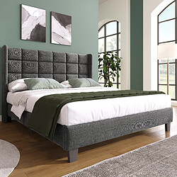 OKWISH Lit double 140x200 cm Lit lin - Gris