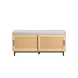 SoBuy FSR154-N Banc à Chaussures avec Coussin Rembourré, 2 Portes Coulissante et Façades Rotin Tissé