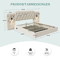 Acheter OKWISH Lit coffre adulte capitonné 180x200 cm, tête longue, USB, lampe lecture, velours beige, sans matelas