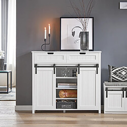 SoBuy FSB74-W Buffet Bahut, Commode Armoire de Rangement Meuble de Rangement avec 2 Portes de Grange Coulissantes et 2 Tiroirs