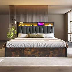 OKWISH Lit coffre 180x200 cm Lit métal - Gris